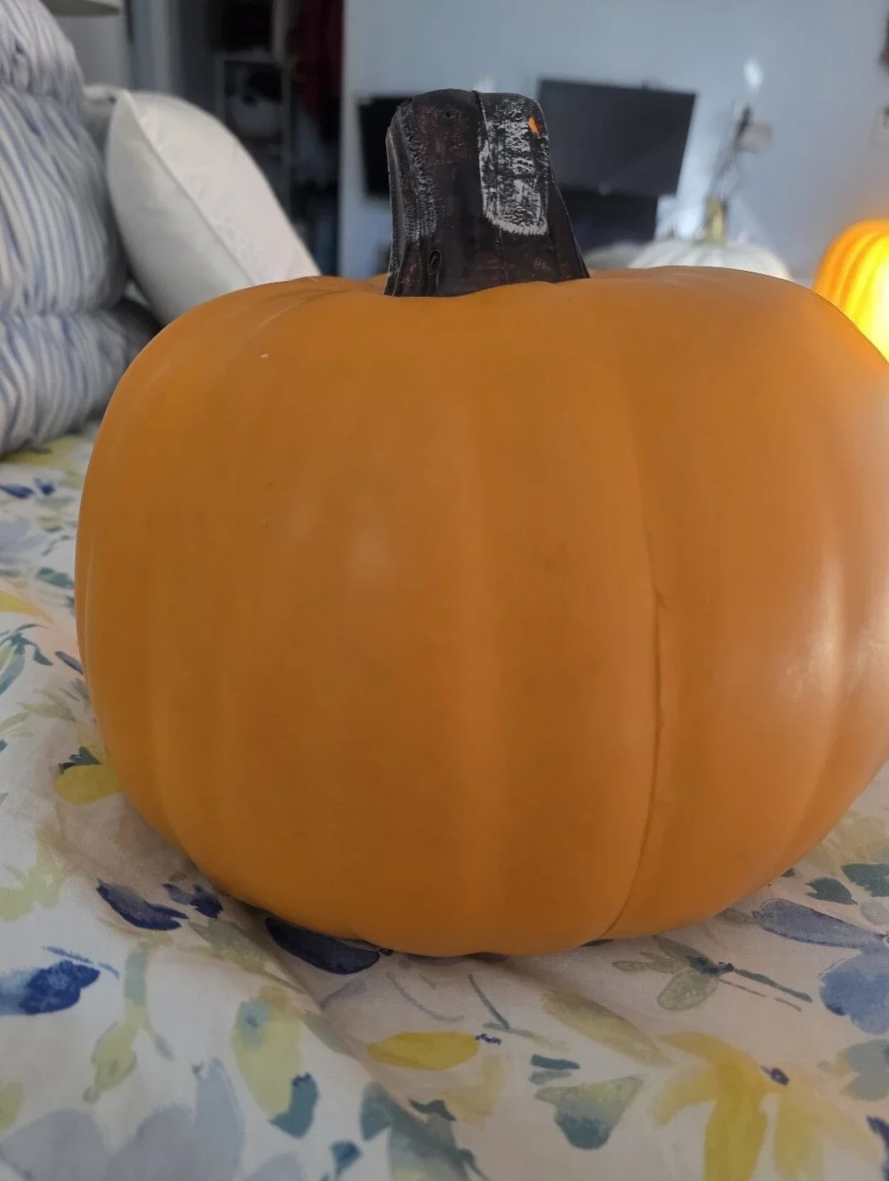 Orange With Brown Stem Pumpkin - Fall & Halloween Plastic Decoration